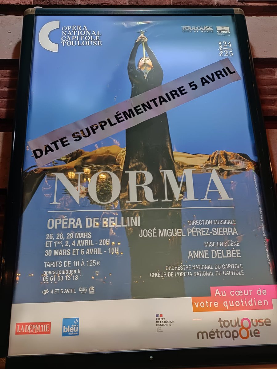 Another performance of our production of #Norma at the Opéra National du Capitole in #Toulouse has been added to the calendar, due to popular acclaim! It will be on April 5th. Save the date!