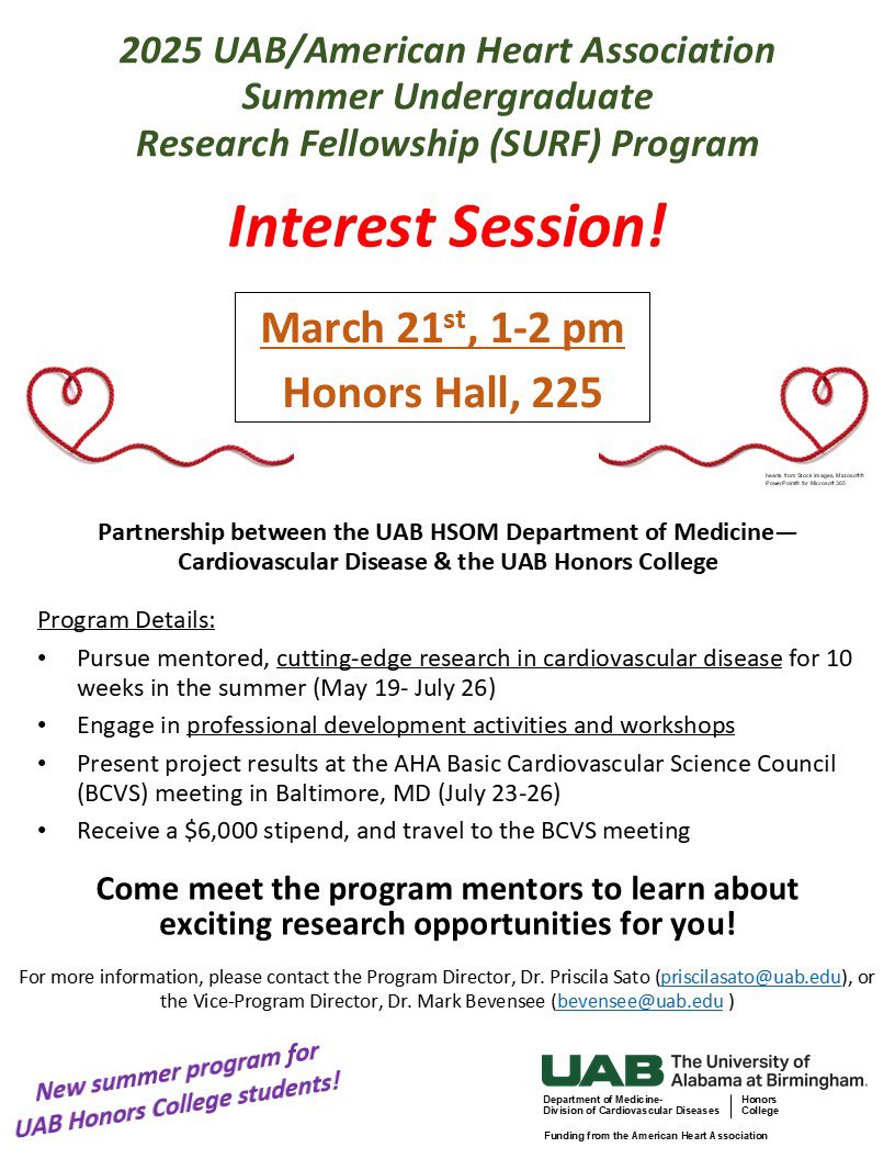 Sato Lab 🫀 (@psatolab) on Twitter photo 📣 RFA is out! We are excited about our partnership and looking forward to this Summer! <a href="/HonorsUAB/">UAB Honors College</a>: join our interest session this Friday! <a href="/UABCardiology/">UAB Cardiovascular Disease</a> 📣 RFA is out! We are excited about our partnership and looking forward to this Summer! <a href="/HonorsUAB/">UAB Honors College</a>: join our interest session this Friday! <a href="/UABCardiology/">UAB Cardiovascular Disease</a>