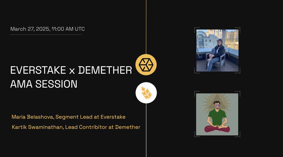 We're having another Space with <a href="/DemetherDeFi/">Demether</a>, featuring @MariaEverstake and <a href="/kartik_82/">Kartik Swaminathan | Demether</a> for an in-depth discussion of building on Solana with Jito, the LRT scene, Demether's roadmap and milestones, and much more!

🗓️ Join us on March 27 at 11 AM UTC and set a reminder!