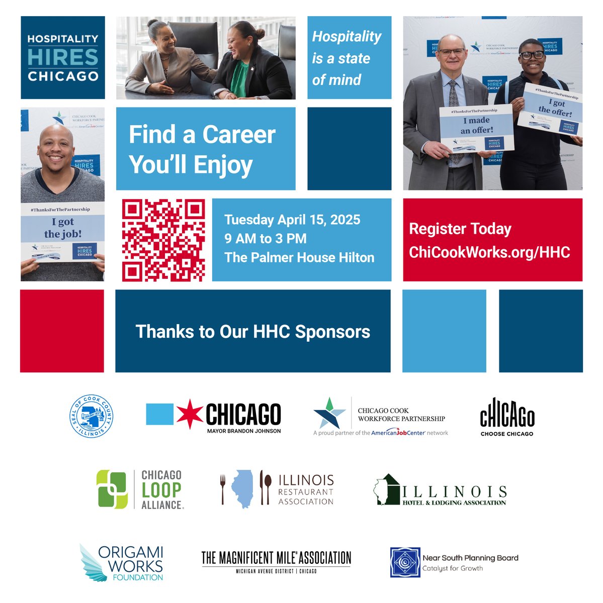 Join us for the 8th Annual Hospitality Hires Chicago! Connect with top candidates from <a href="/360chicago/">360 CHICAGO</a>, Blue Plate Catering, <a href="/hotelzachary/">Hotel Zachary</a>, and <a href="/NorthwesternMed/">Northwestern Medicine</a>. Employers- register your business today at  choosechicago.com/rsvp/?action=d…