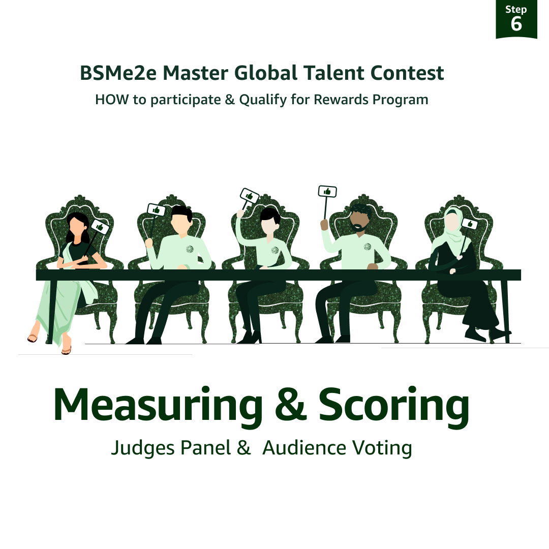 BSMe2e's tweet image. Step 6️⃣: Measure &amp;amp; Score! 

📊 Track progress with personal targets, public votes, supporter engagement &amp;amp; expert evals.  

🚀Every action counts! Boost your score for rewards &amp;amp; global recognition.

#BSMe2e #GlobalTalentContest #ScoreYourSuccess
