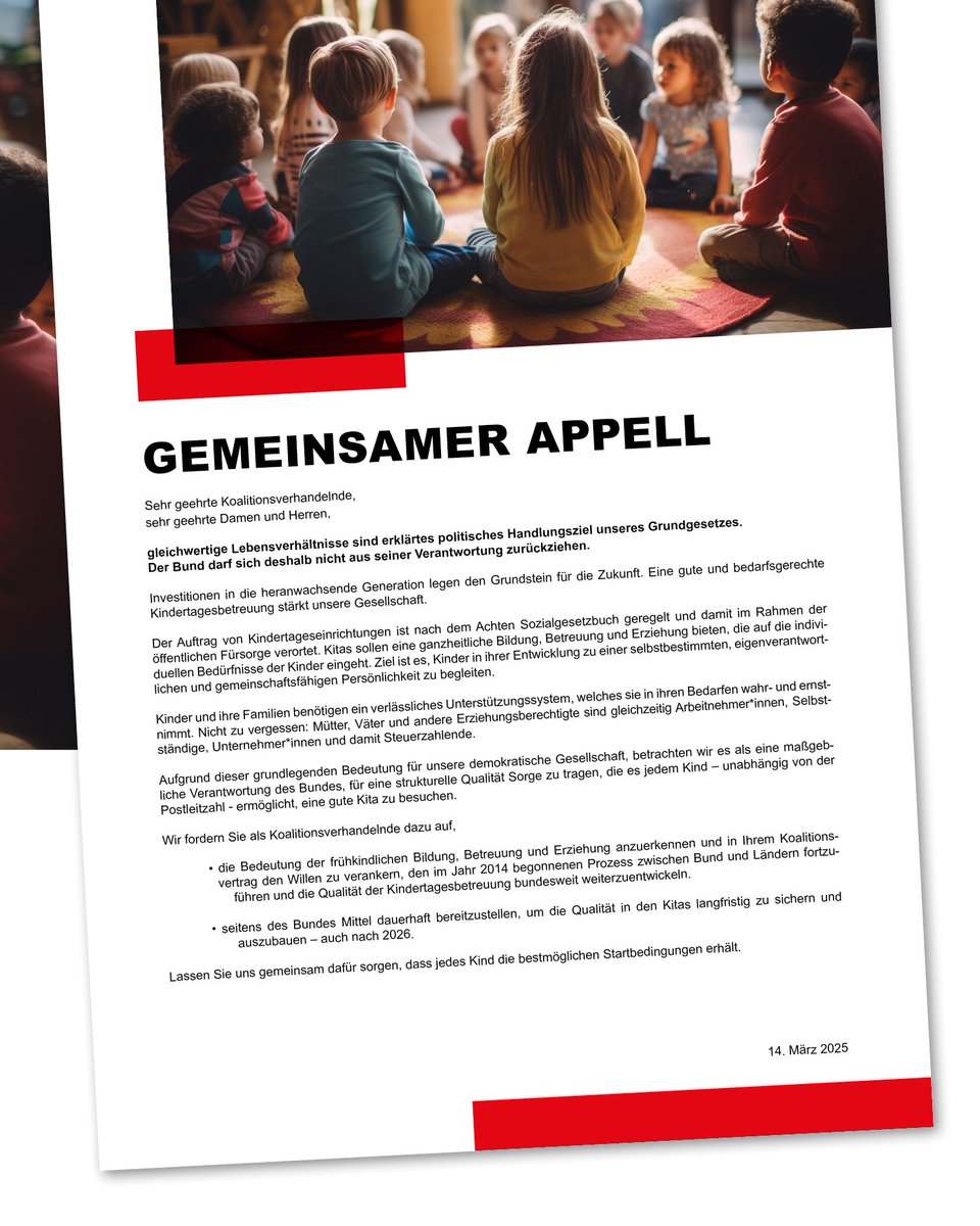 Gute Kitas für alle! Frühkindliche Bildung ist entscheidend – für Kinder, Eltern &amp; unsere Gesellschaft. Der Bund muss Verantwortung übernehmen und dauerhaft in Qualität investieren. Wir fordern gemeinsam: Verlässliche Mittel &amp; bessere Bedingungen bundesweit! #vbebw #vbe #kita