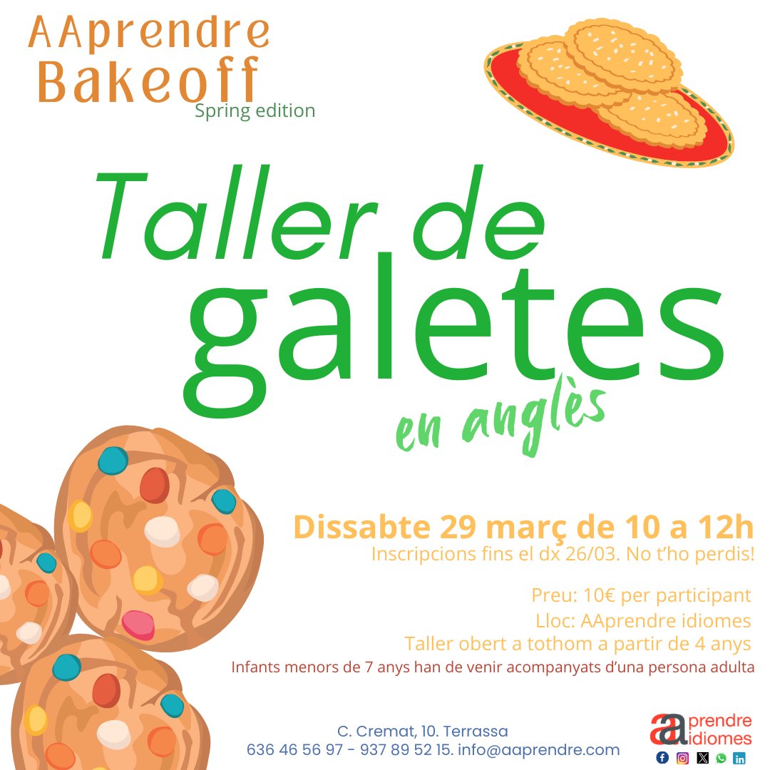 aaprendre's tweet photo. Ja tenim aquí el segon taller de l’any!
Tot i que amb aquesta pluja no ho sembla massa, estem a punt d’entrar a la primavera🌸 i ho volem celebrar fent un 🍪 T A L L E R D E G A L E T E S🍪 en anglès.
#tallerdegaletes #tallersAAprendre #springcookies #workshop #AAprendreidiomes https://t.co/kOaDQ49dWt