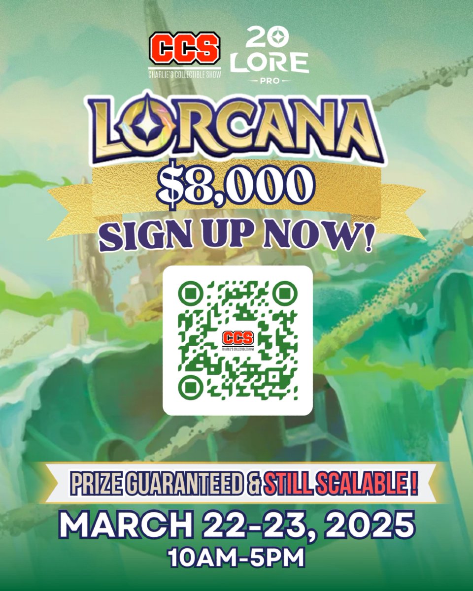 This weekend, champions get an EXCLUSIVE custom doodle by Lorcana Artist <a href="/kendallhaleart/">Kendall Hale</a>, a custom playmat, and a spotlight on <a href="/20LorePro/">20Lore.Pro</a>’s stream! And the craziest part? The $10K prize pool is STILL scalable! 💰✨

What to Expect:
🏆 $10K+ Lorcana Tournament – Guaranteed &amp;
