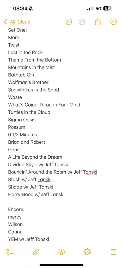 subtle_sounds's tweet photo. Setlist from the @treyanastasio solo acoustic show in Chicago last night. https://t.co/Br7s54QyrO