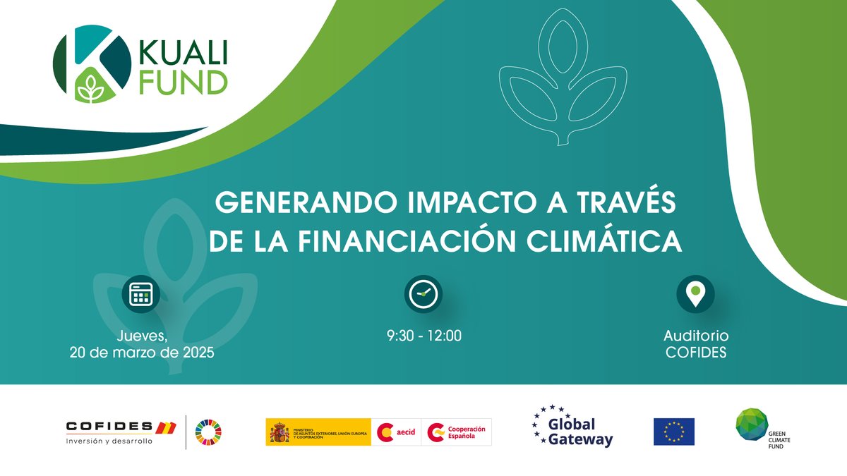📢 “Generando impacto a través de la financiación climática”

Mañana celebraremos este encuentro para presentar el Fondo Kuali, pionero en mitigación y adaptación climática.

Junto al Fondo Verde para el Clima, la UE, <a href="/AECID_es/">AECID</a>, <a href="/GAWACapital/">GAWA Capital</a> e iCapital.
