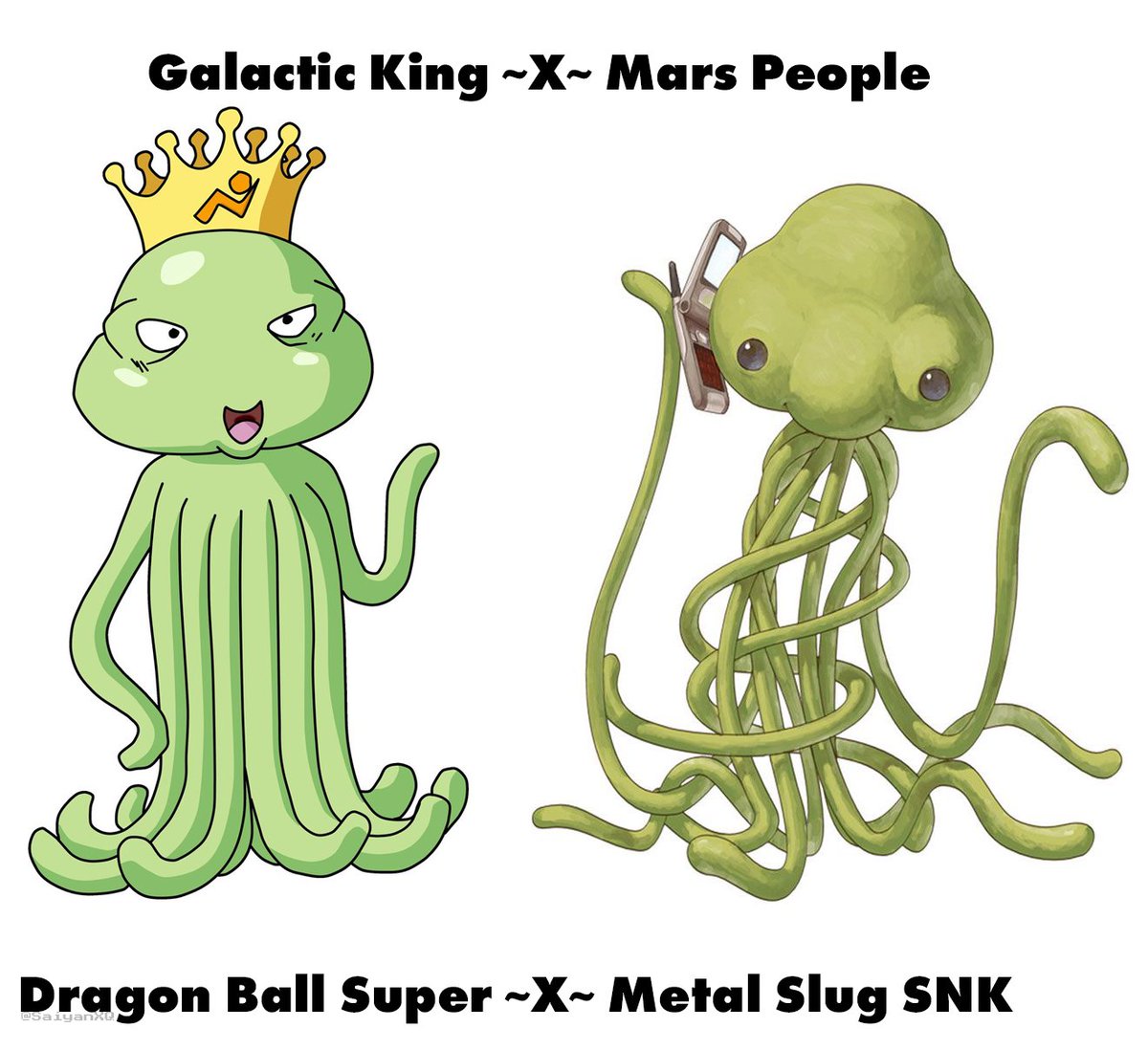 SaiyanXQ's tweet image. Dragon Ball Resemblance

Galactic King ~X~ Mars People
#DragonBallSuper #Toeianimation #MetalSlug #SNK