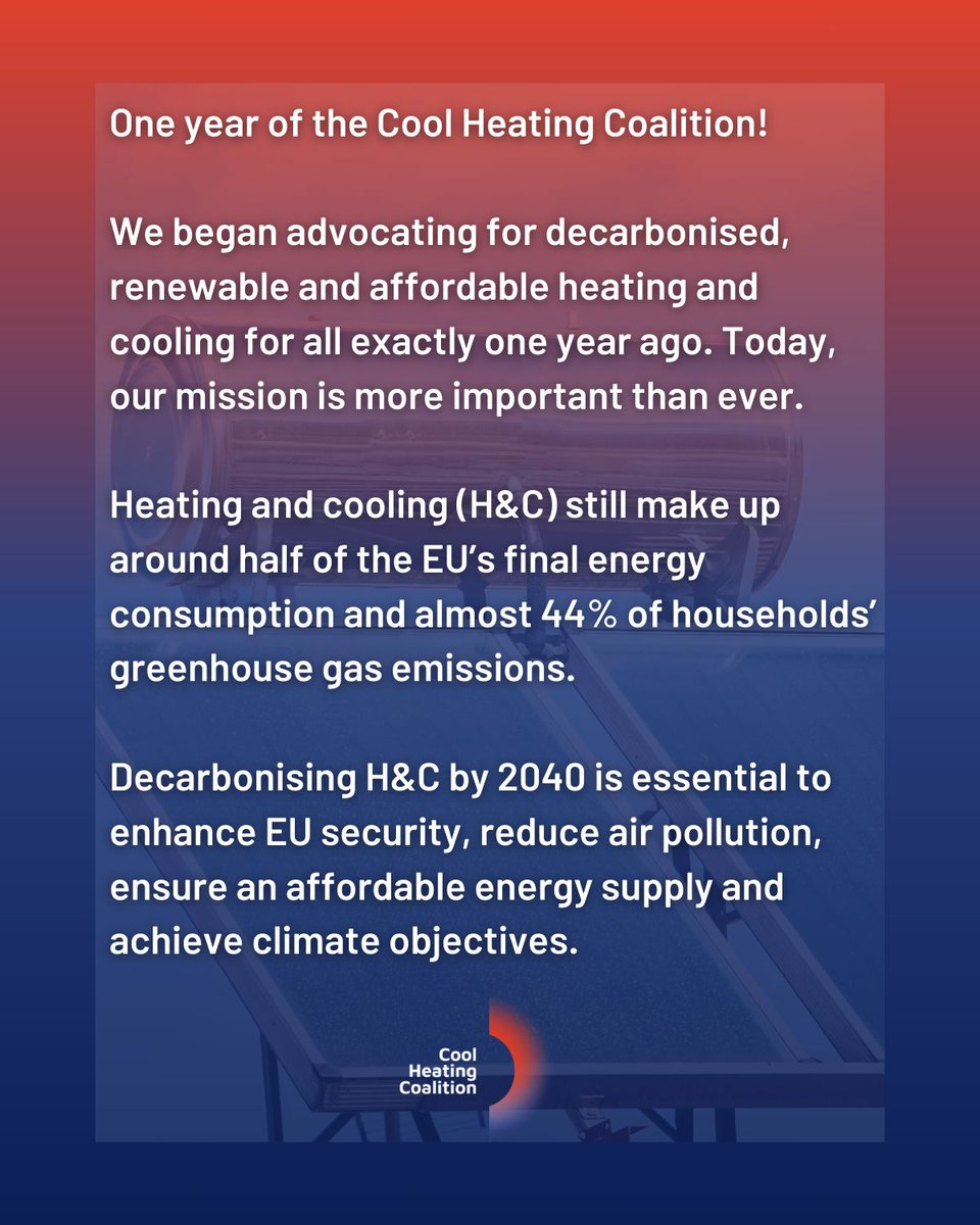 🎉 One year of the Cool Heating Coalition! 🎉

One year ago, we launched the Cool Heating Coalition with a clear mission: to achieve decarbonised, renewable and affordable heating and cooling by 2040 in Europe. 

We've had an incredible first year pushing H&amp;C up the EU policy