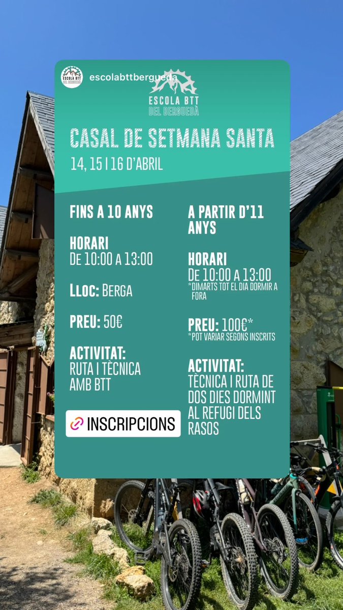I per Setmana Santa més ciclisme de la mà de l’escola BTT del #Berguedà

🚲 Tècnica i ruta de dos dies i dormir al Xalet-Refugi #RasosdePeguera