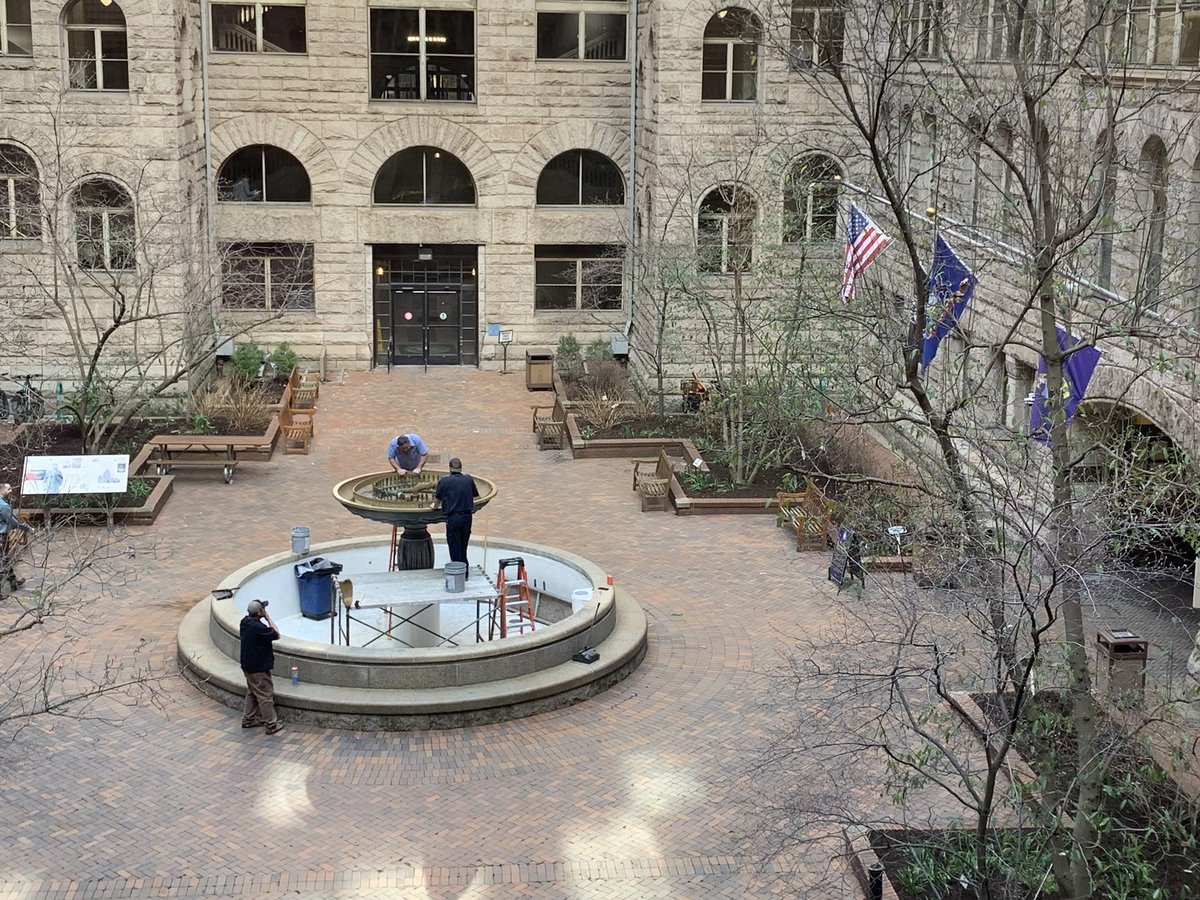 Signs of spring: Courthouse fountain cleaning