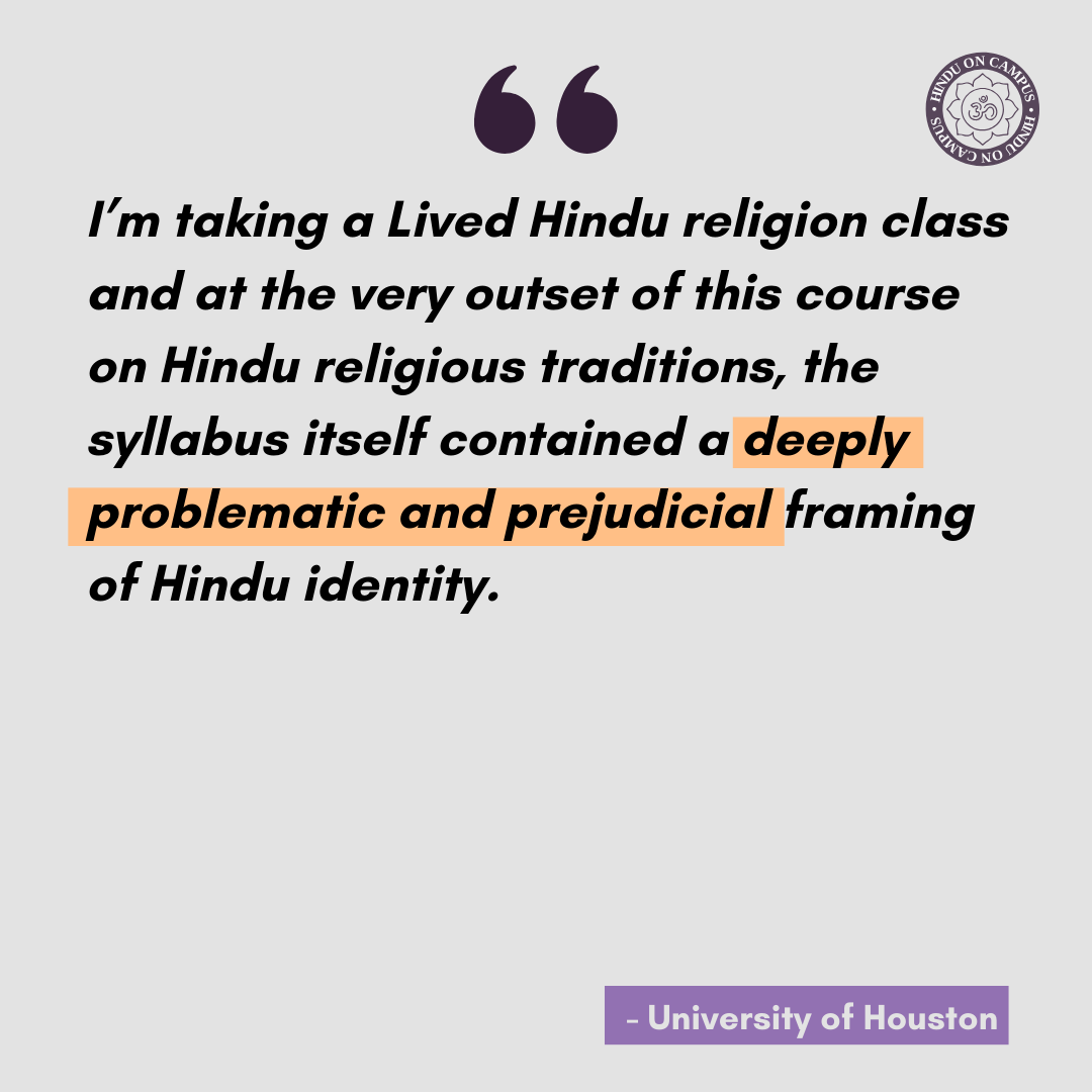 hinduoncampus's tweet image. ALERT: A Hindu student at @UHouston is reported to be in a class wherein the Professor is  delegitimizing Hindu identity, linking it to politics and religious extremism. 

&amp;gt;90% of Muslims and other minority groups see themselves as proud to be Indian (Source: Pew Research Center)