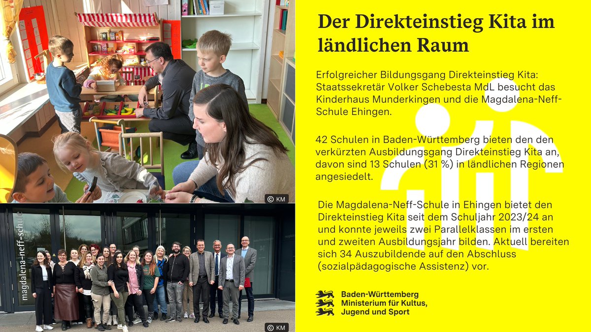 Kultusministerium BW (@km_bw) on Twitter photo 42 Schulen in BW bieten den #Direkteinstieg Kita an, davon 13 Schulen in ländlichen Regionen. Staatssekretär Volker <a href="/Schebesta/">Fred Schebesta</a> MdL hat das Kinderhaus Schillerstraße in Munderkingen und die Magdalena-Neff-Schule in Ehingen besucht. #twlz #edubw 42 Schulen in BW bieten den #Direkteinstieg Kita an, davon 13 Schulen in ländlichen Regionen. Staatssekretär Volker <a href="/Schebesta/">Fred Schebesta</a> MdL hat das Kinderhaus Schillerstraße in Munderkingen und die Magdalena-Neff-Schule in Ehingen besucht. #twlz #edubw