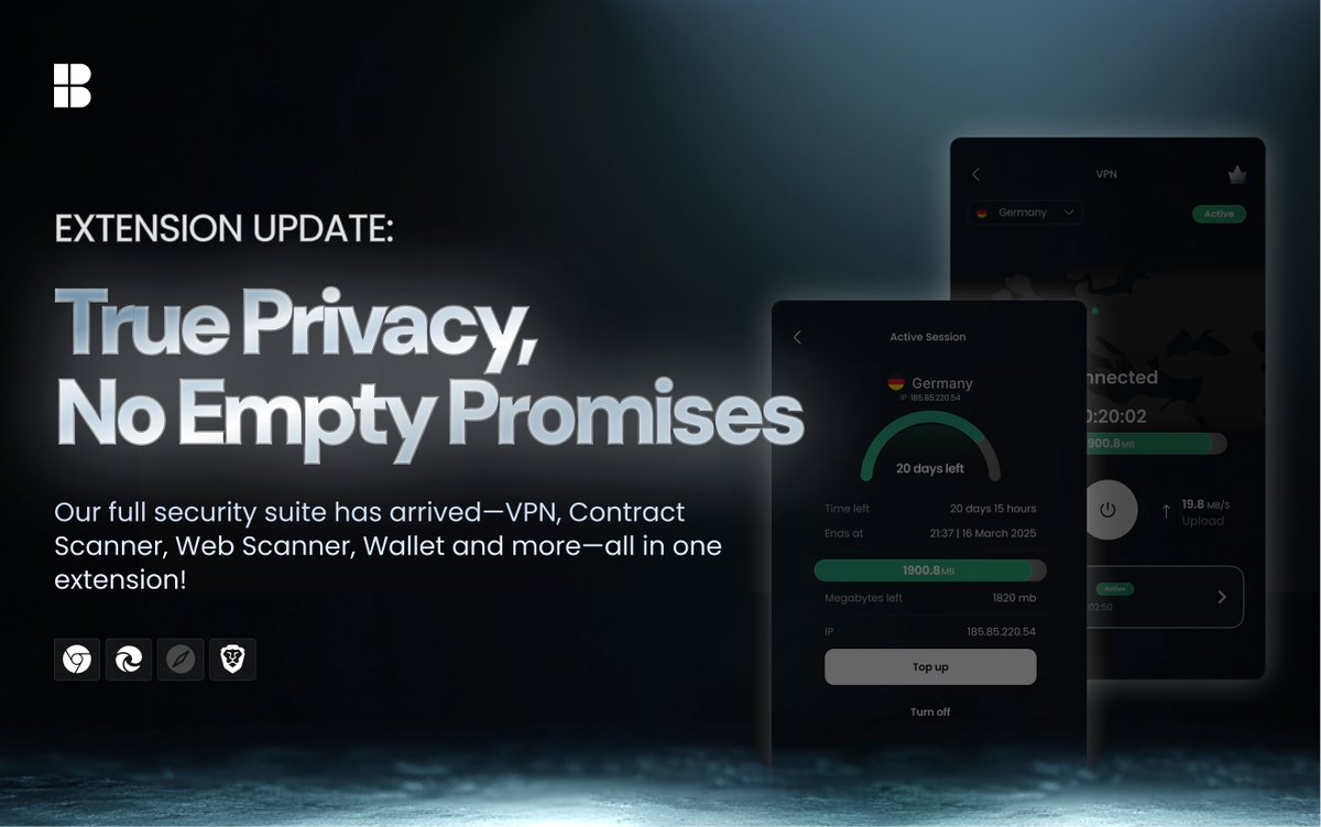 🚀 The time has ARRIVED! Our VPN Extension is NOW LIVE! 📣

The full security suite is here—VPN, Contract Scanner, Web Scanner, Wallet and more—all in one extension! Try it out! 👉 🔗 chromewebstore.google.com/detail/iigicjl…

🎉 To celebrate, we’re giving EVERYONE 1 month of Premium VPN for FREE!