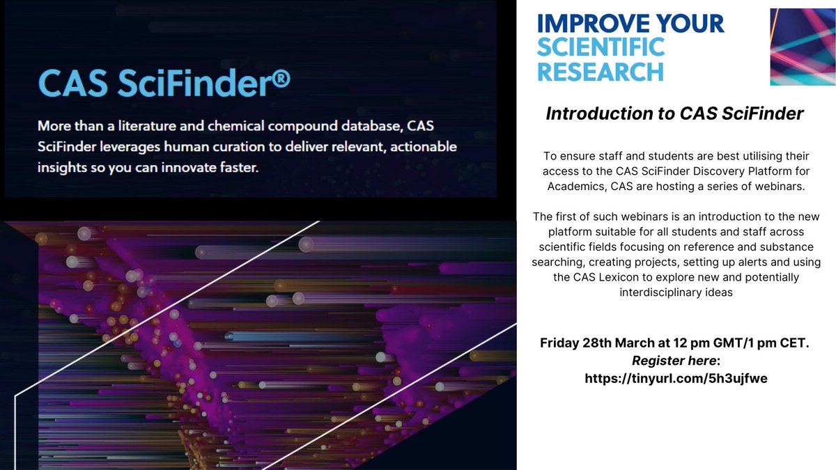 University of Galway Library (@uniofgalwaylib) on Twitter photo Improve your Scientific Research with an Introduction to CAS SciFinder.  Webinar on Fri 28 March 12pm GMT.  Register here: tinyurl.com/5h3ujfwe #ScientificResearch #SciFinder Improve your Scientific Research with an Introduction to CAS SciFinder.  Webinar on Fri 28 March 12pm GMT.  Register here: tinyurl.com/5h3ujfwe #ScientificResearch #SciFinder