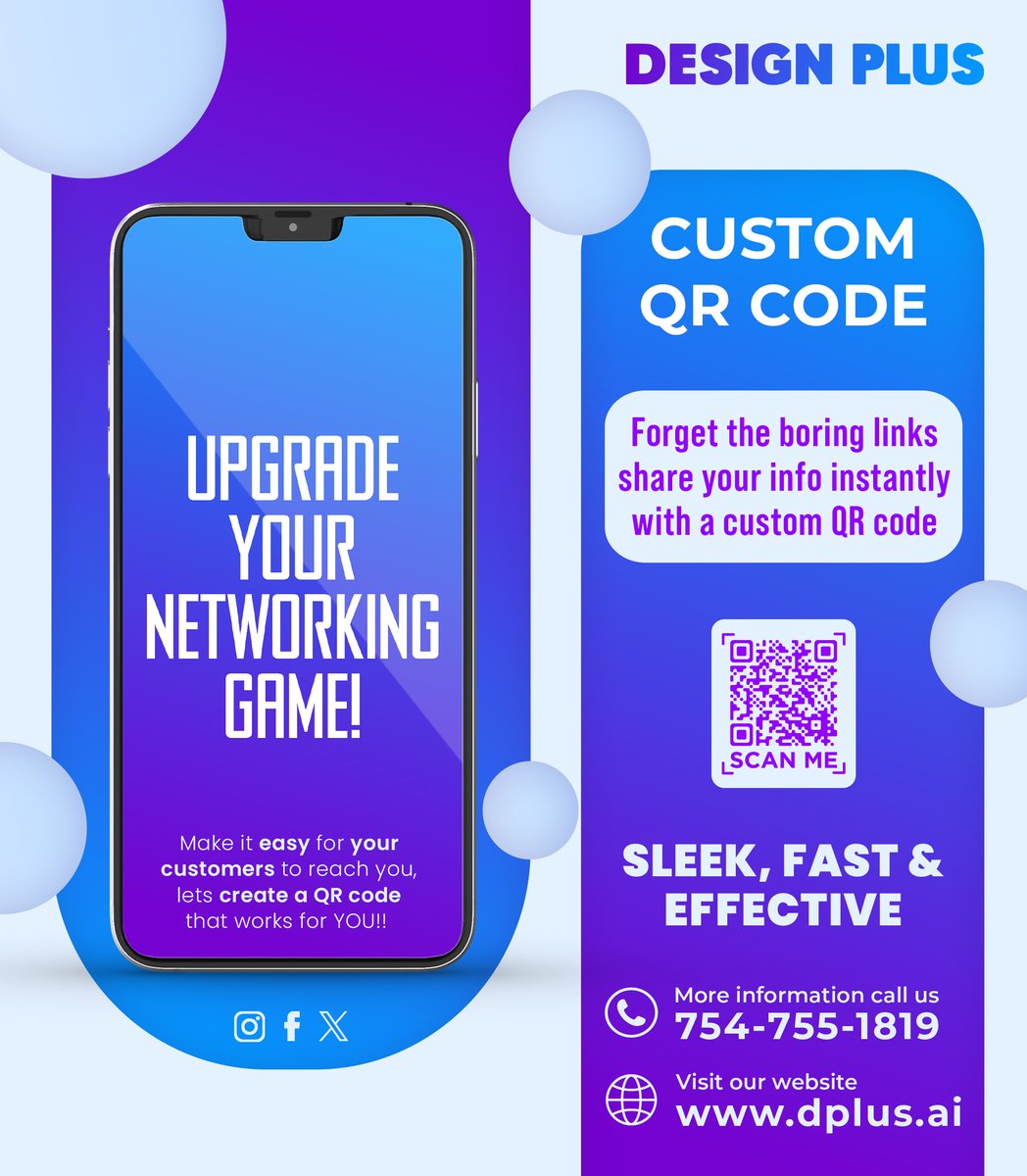 dplus_usa's tweet image. 🚀 Make it easy for customers to reach you with a sleek, fast, and effective custom QR code from DesignPlus! Forget the boring links— share your info instantly and professionally.
📞 Call us at 754-755-1819 for more info!
#CustomQRCode #NetworkingMadeEasy #DesignPlus
