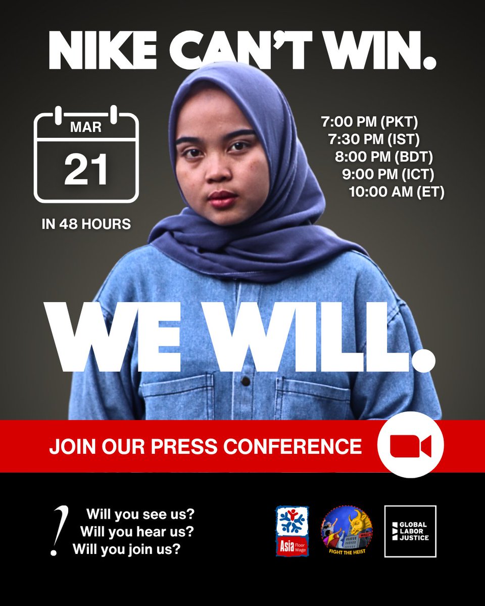 asia_floorwage's tweet photo. On 21st March, 1,600+ pledgers will publish the faces of 1,000+ South and South East Asian garment workers behind Nike’s billion-dollar empire to demand living wages and labour rights. 

🔗 Register for the press conference: https://t.co/s2LxLktGfM 

@global_labor https://t.co/1nylDcjBiA