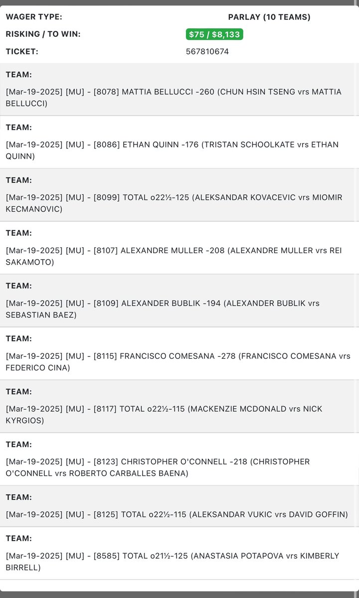 KINGPARLAY_STB's tweet photo. #MiamiOpen Parlay
#MarchMadness #GamblingTwitter #SportsBetting #FreePick #ParlayLife #ParlaySeason #CBB #NCAAB #CollegeHoops #BettingTips #SportsPicks #GamblingCommunity #BettingTwitter #SportsHandicapper #BracketBusted #FreePlay #LockItIn #TonightPicks #DegenerateNation https://t.co/BPD0ja2mjc