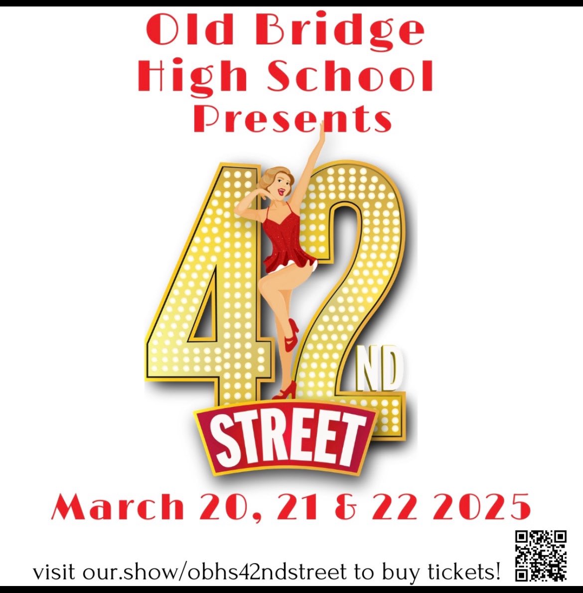 Don’t “shuffle off to Buffalo” this weekend, get tickets now for the OBHS production of 42nd Street!   Get your tickets by scanning the QR code below!!! <a href="/OBHSDrama/">OBHS Drama</a> <a href="/OldBridgeTPS/">The Bridge</a> @OBSupCittadino <a href="/obhs_announce/">OBHS Announcements</a>