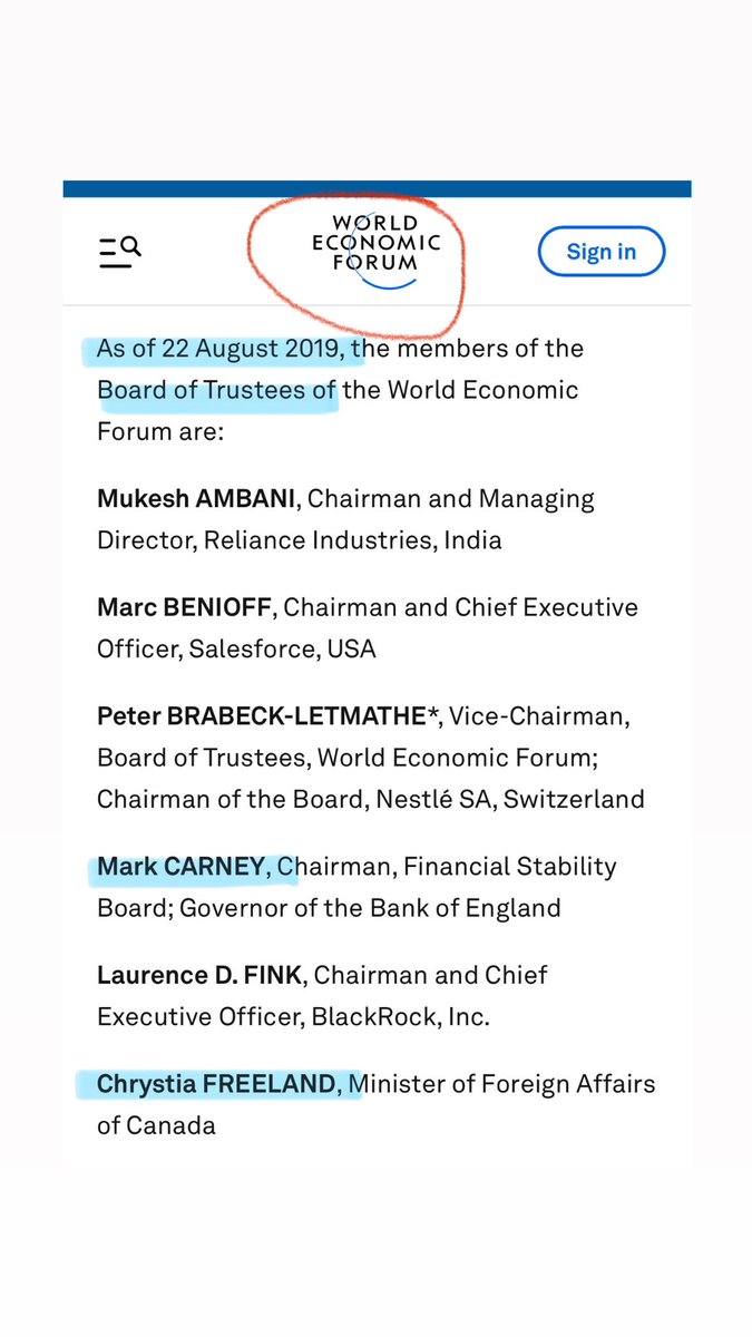 Just a reminder 🇨🇦 Both CARNEY and FREELAND were on the WEF Board of Trustees, together