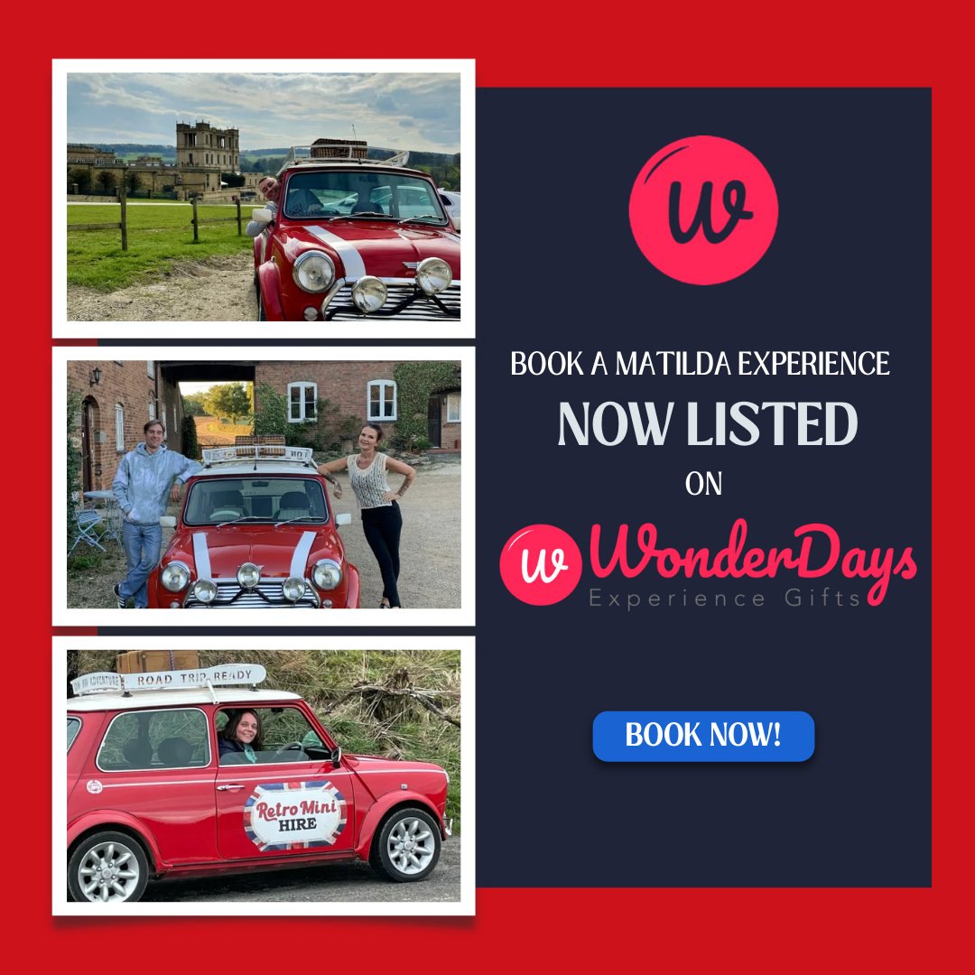 Exciting News! You can now book an unforgettable experience with Matilda through WonderDays Experiences!

Book your adventure today and let the road trip magic begin!
Book Here - tinyurl.com/y39bxxpu

#ClassicMiniHire #WonderDays #RoadTripAdventures #ExploreMore #VintageVibes