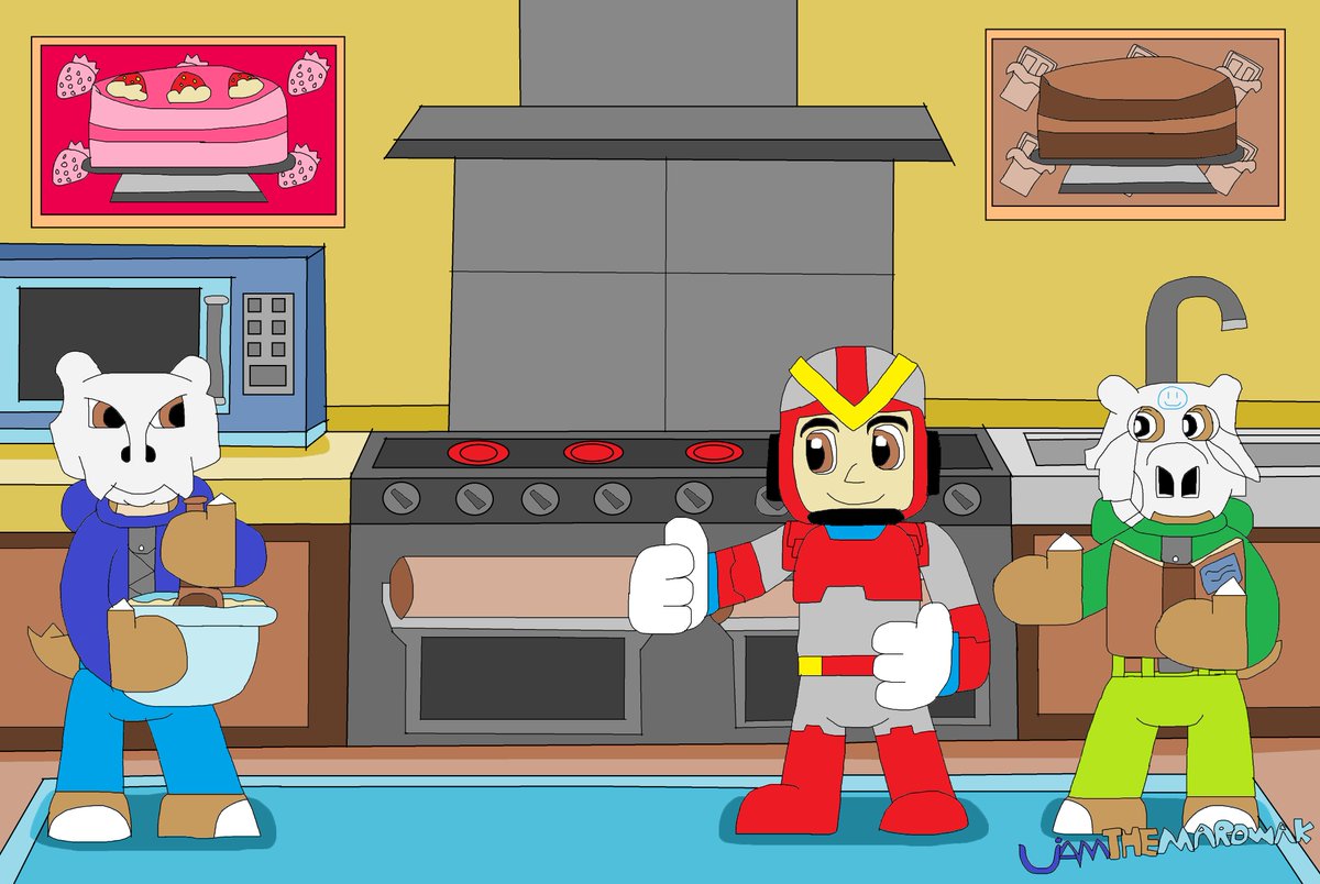 LiamTheMarowak's tweet photo. Jack and Fighterman is teaching Liam how to make a perfect cake. #marowak #pokemon #cubone #fanart #gamefreak #nintendoart #fighterman #kitchen #cake #making #pokesonaoc #microwave #pokemonfanart #cooking #bakingacake #strawberry #chocolate #oven #mixingbowl #cookbook #friendly https://t.co/vYlcwrFO1M