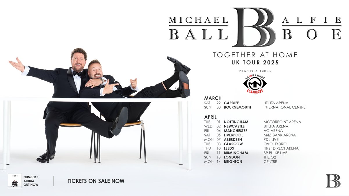 Live Nation UK (@livenationuk) on Twitter photo The beloved musical duo <a href="/mrmichaelball/">Michael Ball OBE💙</a> & <a href="/AlfieBoe/">Alfie Boe OBE</a> are taking the Together At Home tour to arenas across the UK with support from The Conjurors 🌟
Book tickets 👉 livenation.uk/LWJi50VklUB The beloved musical duo <a href="/mrmichaelball/">Michael Ball OBE💙</a> & <a href="/AlfieBoe/">Alfie Boe OBE</a> are taking the Together At Home tour to arenas across the UK with support from The Conjurors 🌟
Book tickets 👉 livenation.uk/LWJi50VklUB