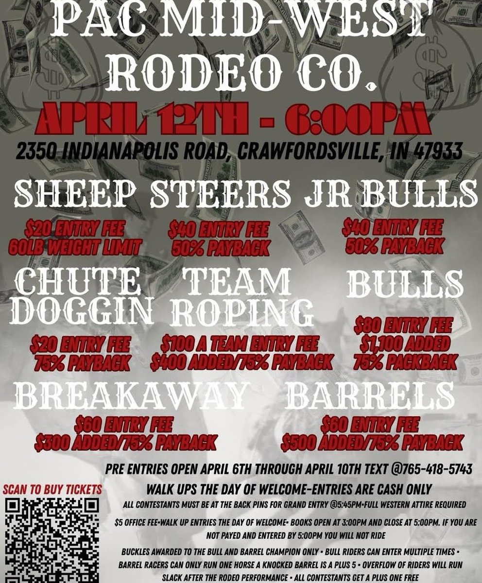 Pac Mid-West Rodeo Apr 12 in Crawfordsvillle, IN
#Indiana #Rodeo