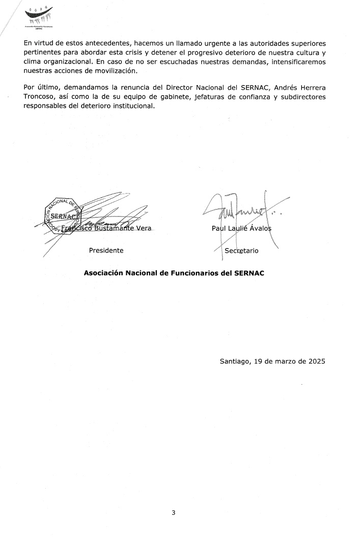 SERNAC en alerta! Carta entregada al presidente de la república <a href="/GabrielBoric/">Gabriel Boric Font</a> pidiendo la salida del director Nacional del <a href="/SERNAC/">SERNAC</a> <a href="/anefchile/">ANEF</a> <a href="/Presidencia_cl/">Presidencia de Chile</a> <a href="/nico_grau/">Nicolás Grau Veloso</a>