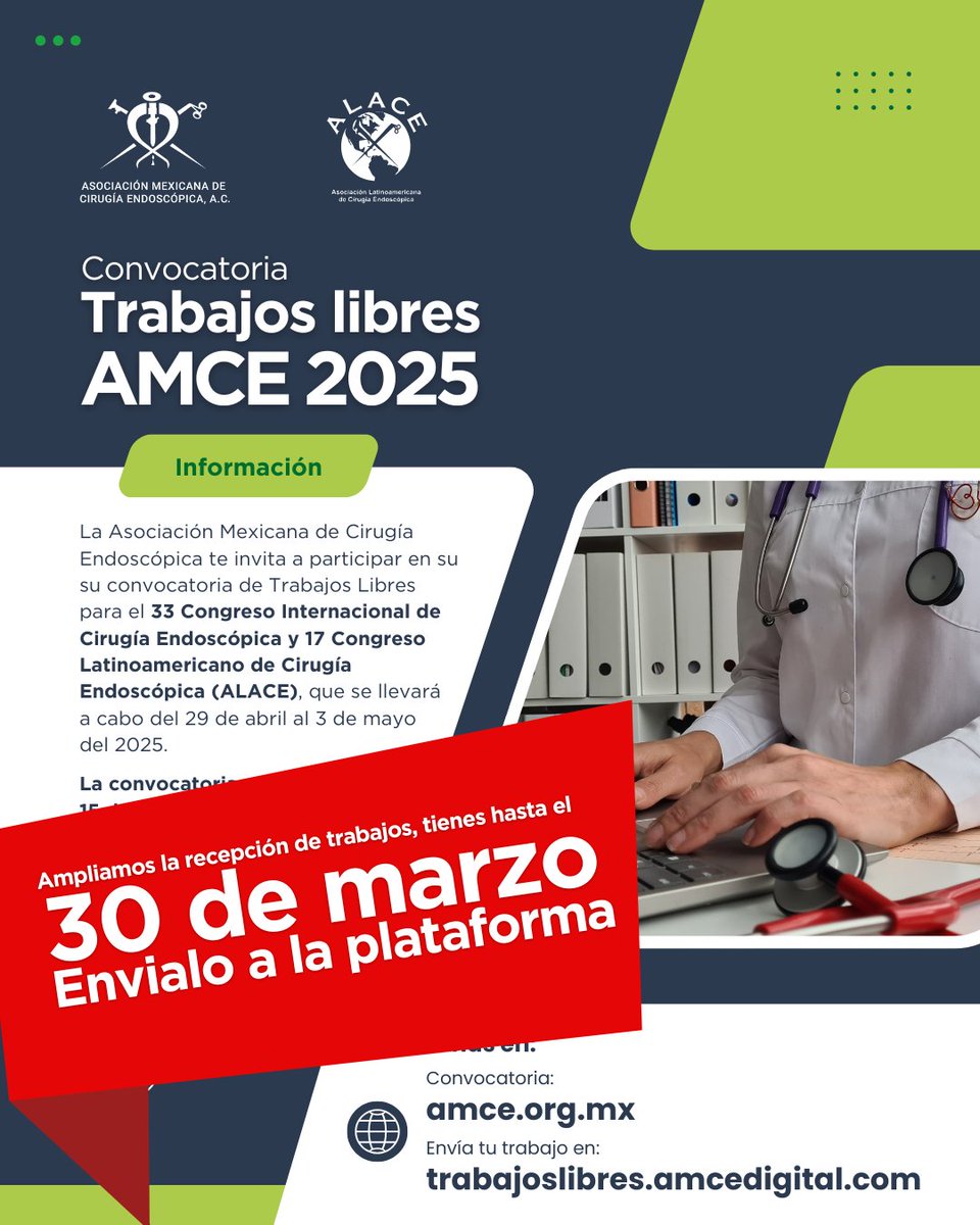 🚨¡Extendemos el periodo de recepción de trabajos!🚨

🗓 Tienes hasta el 30 de marzo para subir tu trabajo a trabajoslibres.amcedigital.com 🔗

💻Es importante que subas tu trabajo por la plataforma, de lo contrario, no participará dentro de la convocatoria. 📂