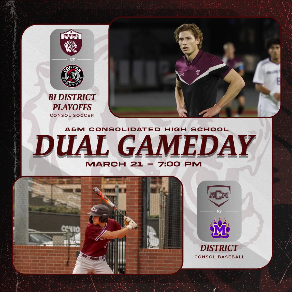 A&M Consolidated Baseball (@consolbaseball) on Twitter photo π¨ BIG FRIDAY IN TIGERLAND π¨
Weβve got <a href="/ConsolSoccer/">A&M Consol Association Football</a> Bi District playoffs and <a href="/ConsolBaseball/">A&M Consolidated Baseball</a> District game both at home!!
Come watch some big time matchups less than 50 yards from each other π π¨ BIG FRIDAY IN TIGERLAND π¨
Weβve got <a href="/ConsolSoccer/">A&M Consol Association Football</a> Bi District playoffs and <a href="/ConsolBaseball/">A&M Consolidated Baseball</a> District game both at home!!
Come watch some big time matchups less than 50 yards from each other π