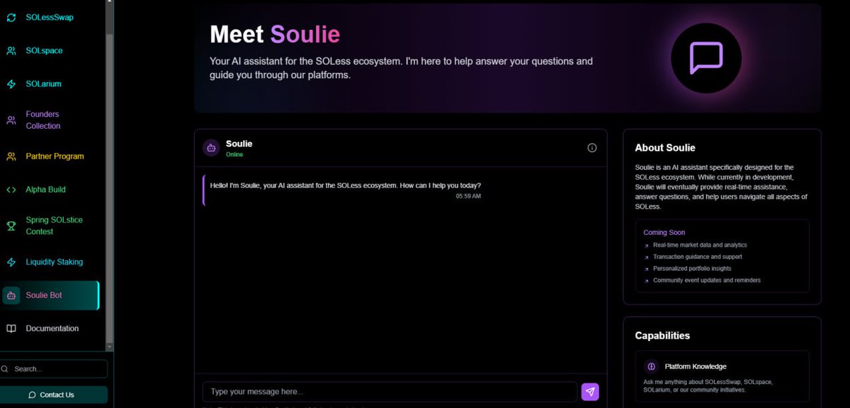 #Soless Fam, here is a sneak peak of Soulie AI assistant for the SOLess ecosystem.👀