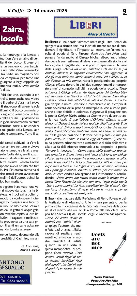 La mia recensione a “Poets Are Not Nice”di Tano Pirrone con Prefazione di #PietroFolena e Postfazione di #AlessandroAlfieri. Presentazione il 21 marzo Giornata mondiale della Poesia alle h 17:30, alla Biblioteca Europea Roma (via Savoia 13) da Fiorella Virgili e Andrea Malagamba