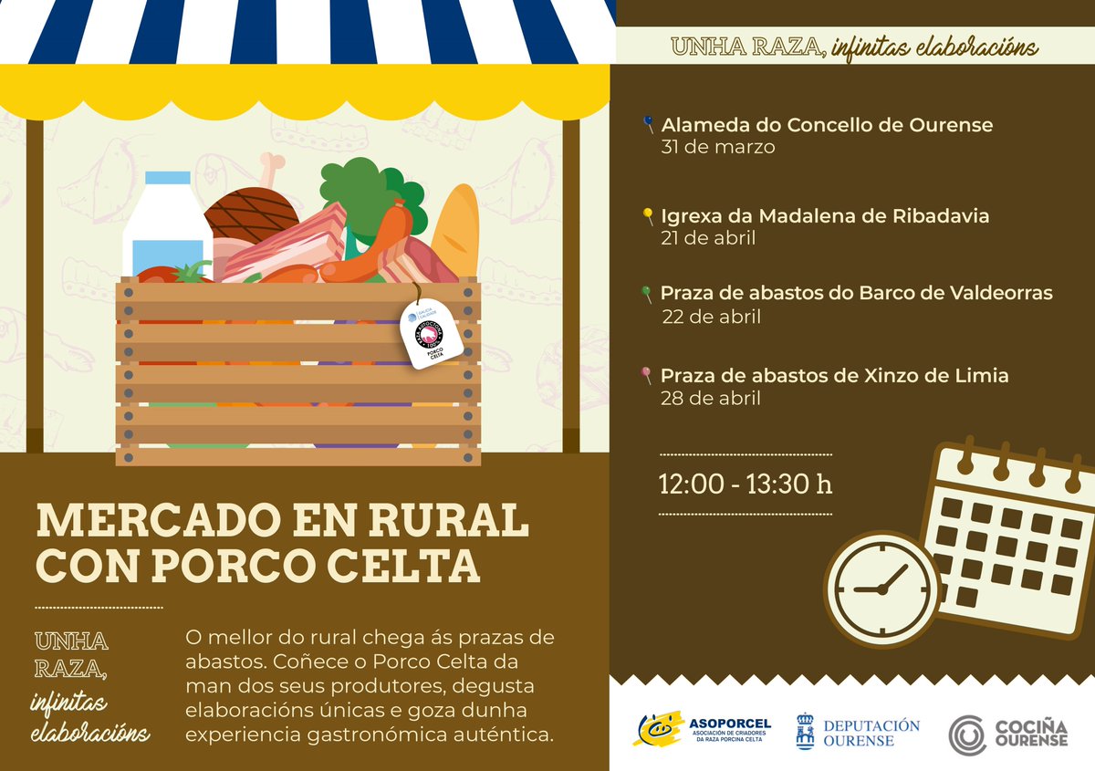 ASOPORCEL's tweet photo. 🔥Damos inicio a un novo proxecto en Ourense da man da @DeputacionOU de Cociña Ourense!🔥

🐷 Hoxe presentamos dun ciclo de degustacións 🍽️ que achegará o mellor do Porco Celta aos mercados de abastos da provincia.

📅 Anota as datas!

#PorcoCelta #InfinitasElaboracións https://t.co/q1yf9vUiNR