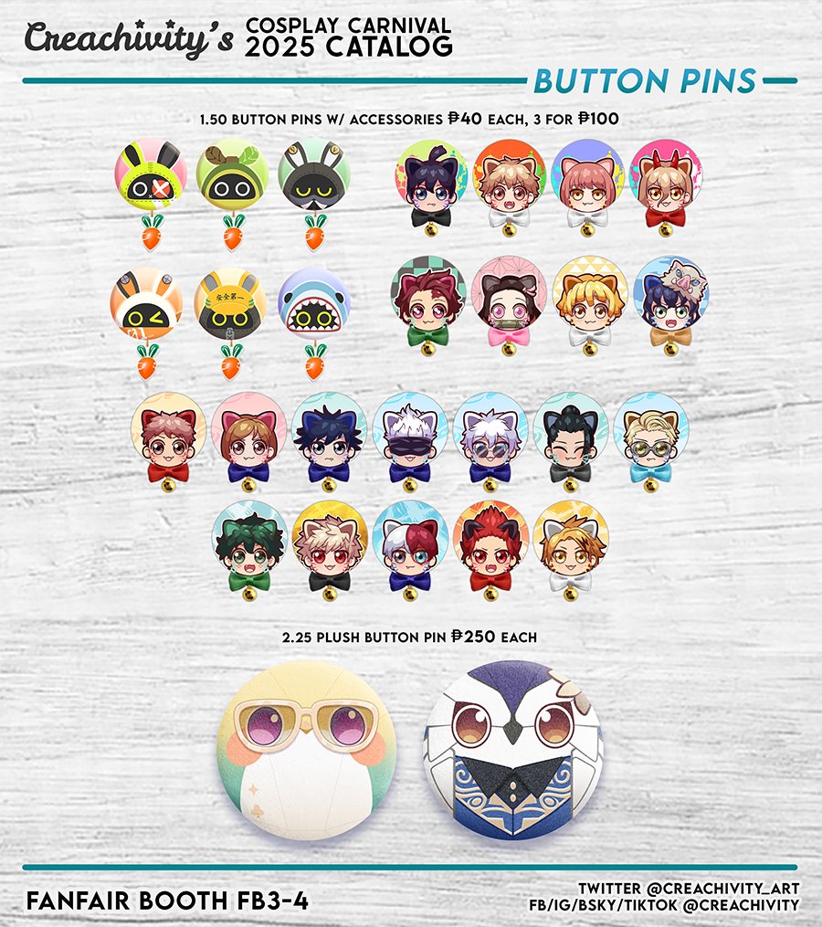 HALLO I'M FINALLY DONE HAHA Catalog for #CosplayCarnival2025 💚

I'm leaning really hard into stationery coz it's my current obsession✨ I only have VERY limited stock of each so best to pre-order &amp; reserve!

#FanFairAtcosplaycarnival2025