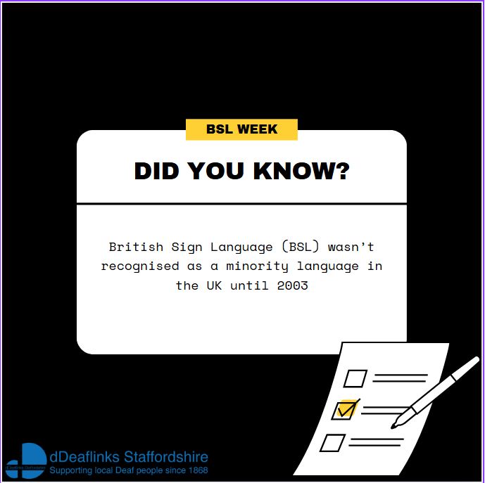 ddeaflinks's tweet photo. Day 3 of #SignLanguageWeek2025

Did you know?

#MedicalStudents #Deaf #deafcommunity #BSL #keeleuniversity https://t.co/fGTMBETQoJ