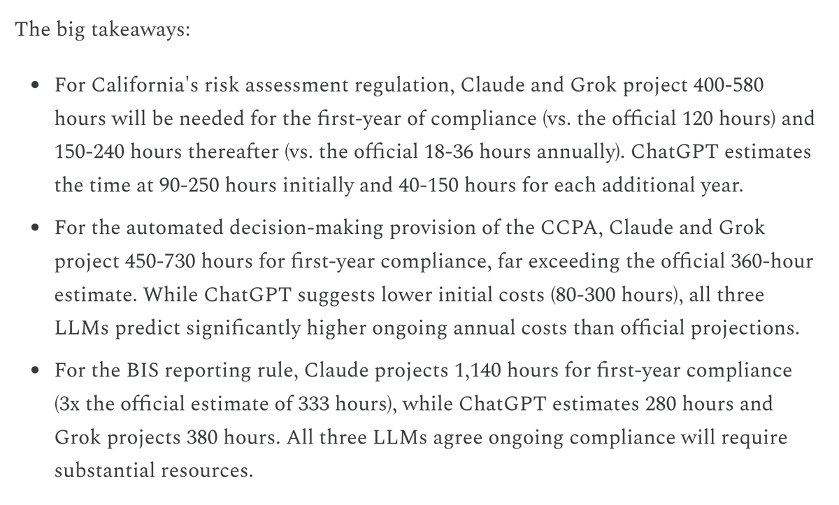 🧵 While policymakers rush to regulate AI, the economic impact remains largely unexplored. My latest unpacks compliance costs, finding that AI laws could cost substantially more than official estimates suggest. The big takeaways 👇 (1/13)