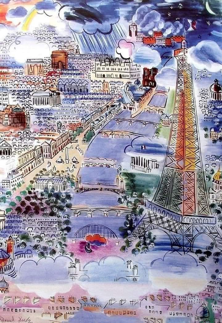 ParisAMDParis's tweet photo. Raoul Dufy. 
La Tour Eiffel et les ponts sur la Seine 
1936 Paris France Painting https://t.co/V8tghCUmTE
