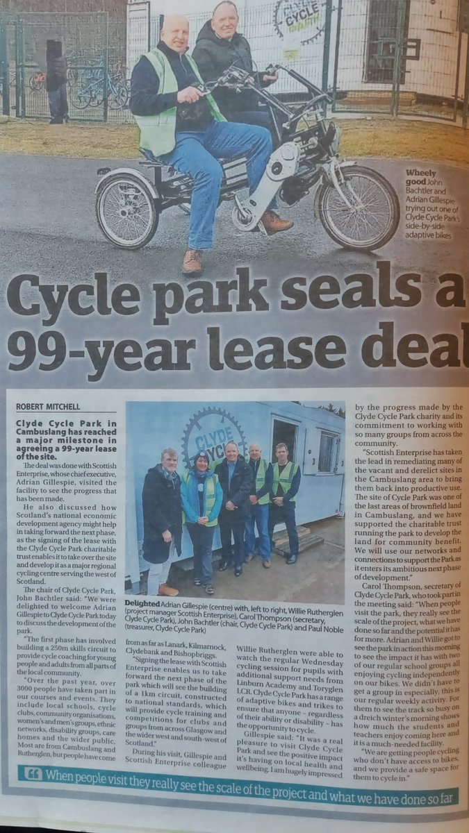 clydecyclepark (@clydecyclepark) on Twitter photo We're delighted to have signed a 99-year lease with <a href="/scotent/">Scottish Enterprise</a> and welcomed Scottish Enterprise CEO Adrian Gillespie to Clyde Cycle Park to discuss the progress made so far and the great plans for the future! We're delighted to have signed a 99-year lease with <a href="/scotent/">Scottish Enterprise</a> and welcomed Scottish Enterprise CEO Adrian Gillespie to Clyde Cycle Park to discuss the progress made so far and the great plans for the future!