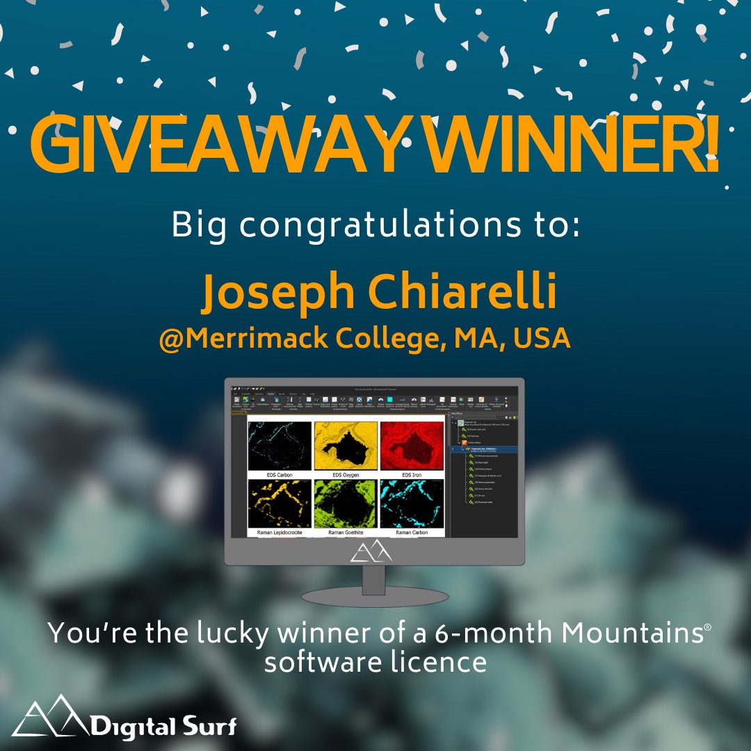 _DigitalSurf's tweet image. We’re happy to announce that Joseph Chiarelli is the lucky recipient of a 6-month MountainsSpectral® license!
A big thanks to everyone who participated in our #Pittcon2025 giveaway! Stay tuned for more opportunities to come.

#MountainsSoftware #SpectralAnalysis #DataAnalysis