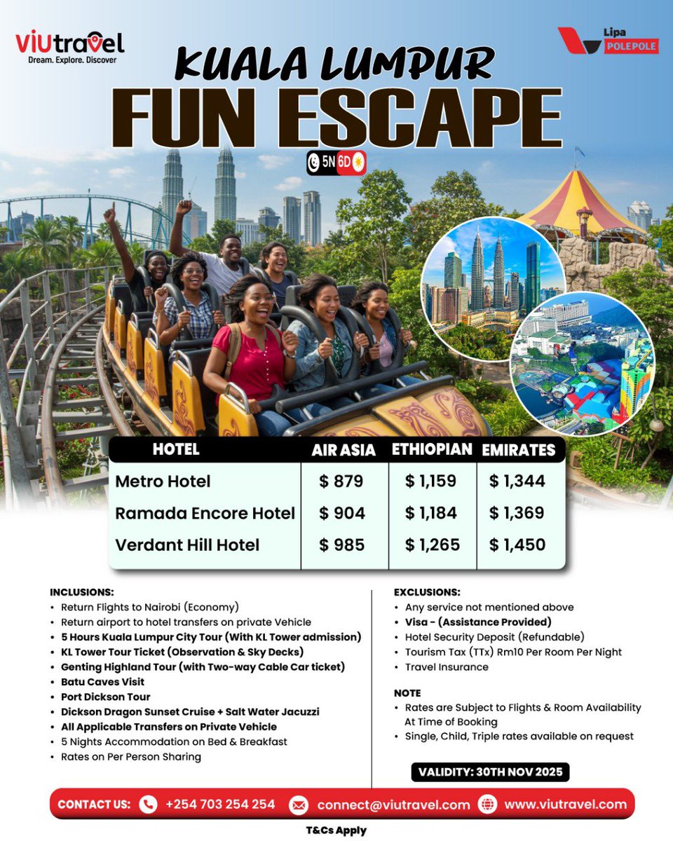 The Only Trip You’ll Regret? 
Is The One You Didn’t Take! 

You deserve a vacation that excites you! 
Experience the best of Malaysia with this epic 5-night getaway- from as low as $879
(Purely based on Fun🪭)

 Viutravel is here to make sure you don't miss out😏

#KualaLumpurFun