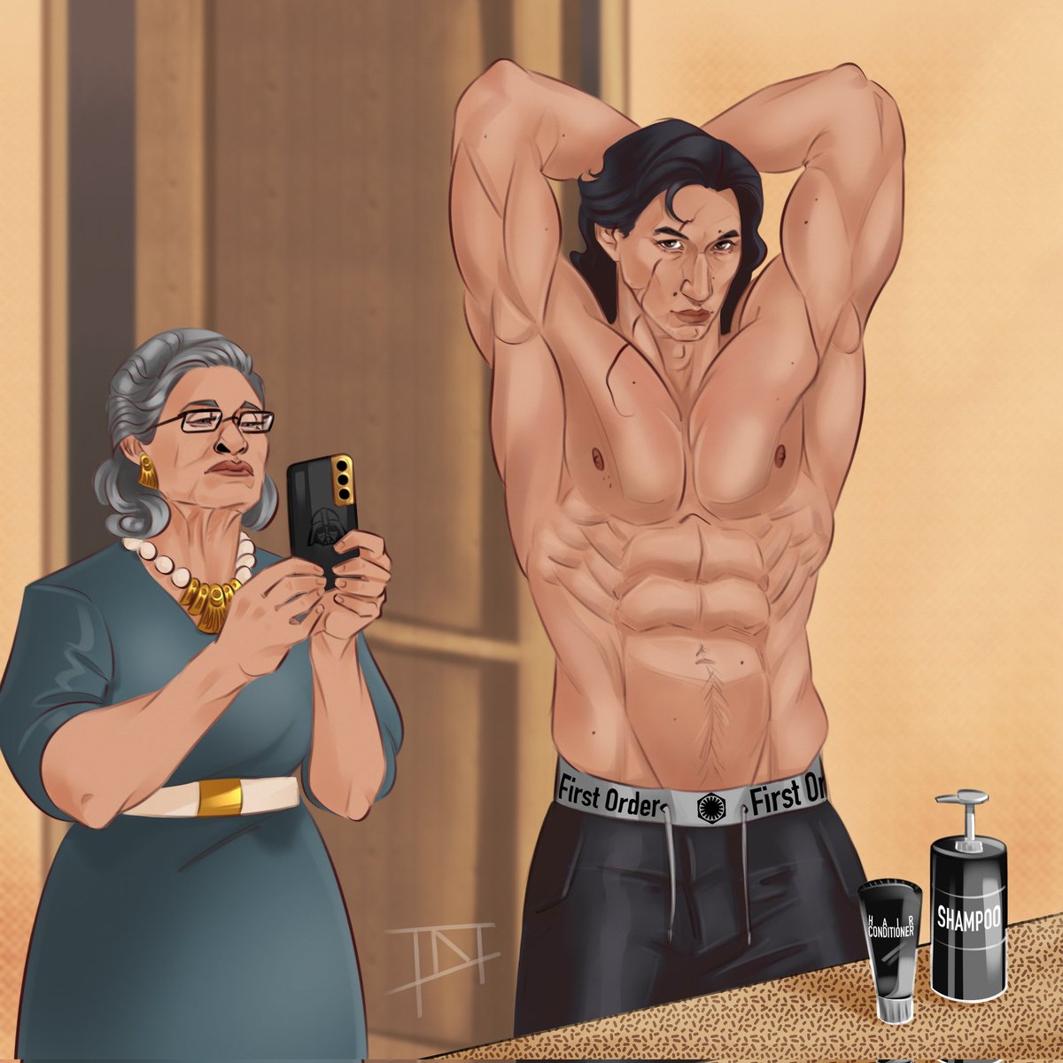 Leia helping her son to impress that wonderful girl Rey he met. She really wants grandchildren I guess.

#kyloren #bensolo #leia