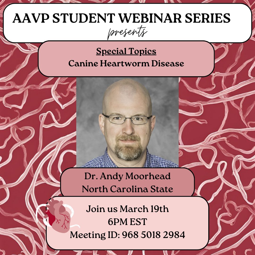 AAVPstudents's tweet photo. Today is the day!! Join us this evening for time full of love and worms with Dr. Andy Moorhead! https://t.co/GpQSdFERpd