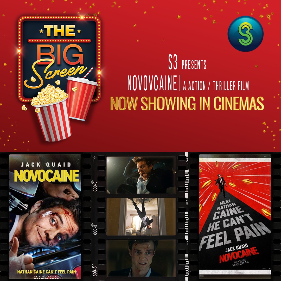 thebigscreensa's tweet photo. A pain-free man takes on ruthless criminals in this darkly funny, action-packed thrill ride! Don't miss The Big Screen this Friday @15:00PM on SABC 3. Catch the repeat episodes on Mondays @5:30AM &amp; Saturdays @7:00AM. #TheBigScreen#SABC3 #Novocaine https://t.co/iihnAvVe6T