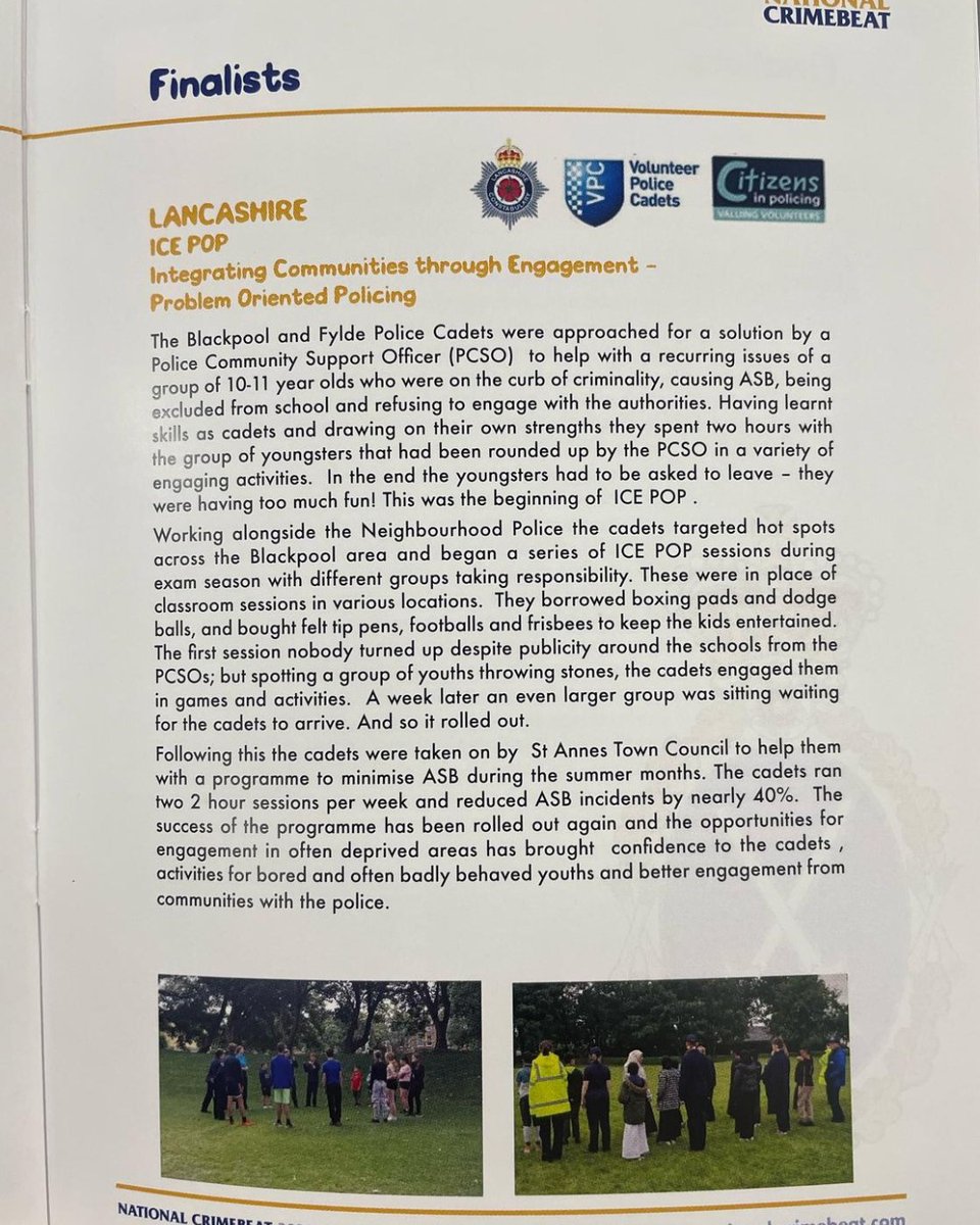 NATIONAL CRIMEBEAT AWARDS LONDON 2025. Blackpool and Fylde Police cadets were placed 2nd for their ICE POP project and won another award for BEST PRESENTATION!!
Amazing work by the four cadets who went along, on behalf  of the whole cadet unit. The BEST day!. Well done!!!  🏆