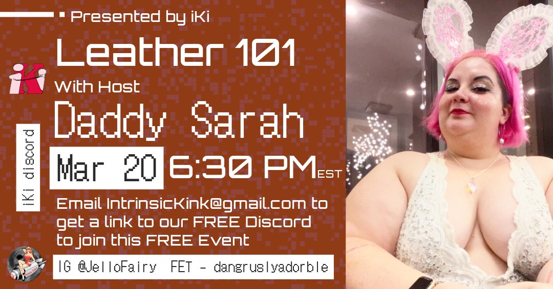 🍭 detained_dan (@baillon_bound) on Twitter photo Join us on iKi's Discord server tomorrow, March 20 for a class on Leather 101. Our
own Daddy Sarah <a href="/DearJellofairy/">Marsha Darling ✈️ Oasis Aug 28- Sept 1</a> is hosting this free class, don't miss it!
Also check out great content from Resident iKi pros, <a href="/IsabellaDollish/">Isabella Dollish Europe Tour July ‘25</a> , <a href="/ChatonNyx/">Ava Nyx 🤟🏼</a> and <a href="/NicholeThorneIN/">Nichole Thorne 🥀</a>. See you there! Join us on iKi's Discord server tomorrow, March 20 for a class on Leather 101. Our
own Daddy Sarah <a href="/DearJellofairy/">Marsha Darling ✈️ Oasis Aug 28- Sept 1</a> is hosting this free class, don't miss it!
Also check out great content from Resident iKi pros, <a href="/IsabellaDollish/">Isabella Dollish Europe Tour July ‘25</a> , <a href="/ChatonNyx/">Ava Nyx 🤟🏼</a> and <a href="/NicholeThorneIN/">Nichole Thorne 🥀</a>. See you there!