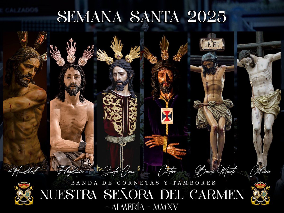 BCTCarmenAlm's tweet photo. • NUESTRA SEMANA SANTA 2025 •

@pasonegropulpi - Viernes de Dolores
@HdadUnidad - Sábado de Pasión 
@HdadCenaAlmeria - Domingo de Ramos
@PrendimientoAlm - Miércoles Santo
@Angustias1911 - Jueves Santo
@ssepulcrojaen - Viernes Santo

¡Cuantas ganas de acompañarlas! https://t.co/MhGLmg9MNm
