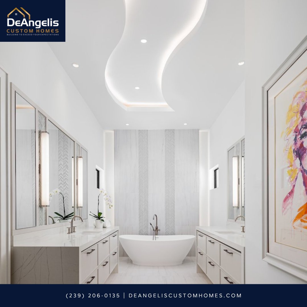 dcbnaples's tweet photo. This contoured tray ceiling really makes this primary bathroom a place you'd never want to leave! #bathroomideas #beautifulbathrooms #deangeliscustomhomes #trayceiling #recessedlighting https://t.co/55e0057rO8