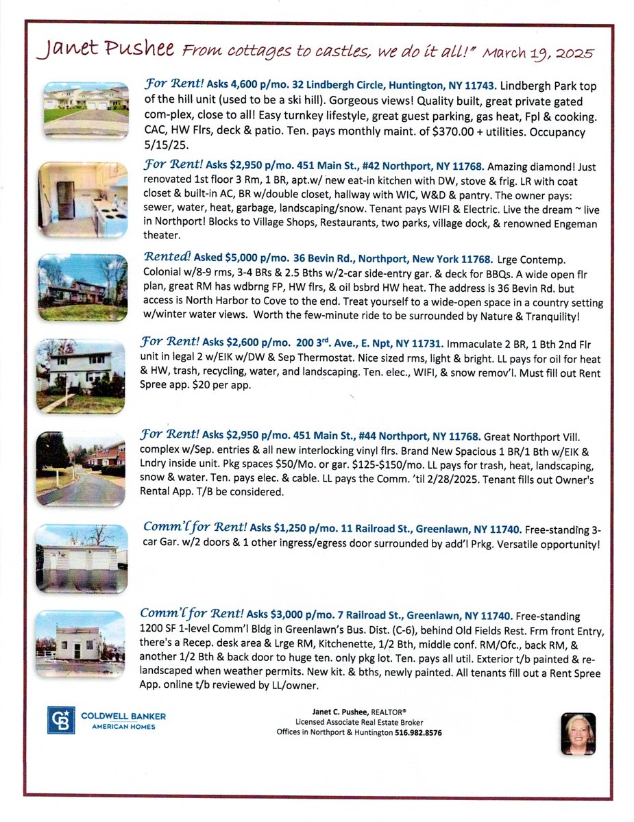 janet_pushee's tweet image. Janet Pushee ~ Moving the market since 1995! Real Estate Opportunities 3/19/2025! #RealEstate #Northport #LakeGrove #HouseForSale #OpenHouse #ColdwellBanker #HomeSold #Greenlawn #Huntington #ForRent #NewConstruction #CommercialProperty #SuffolkCounty #GlenCove #Smithtown #Rented