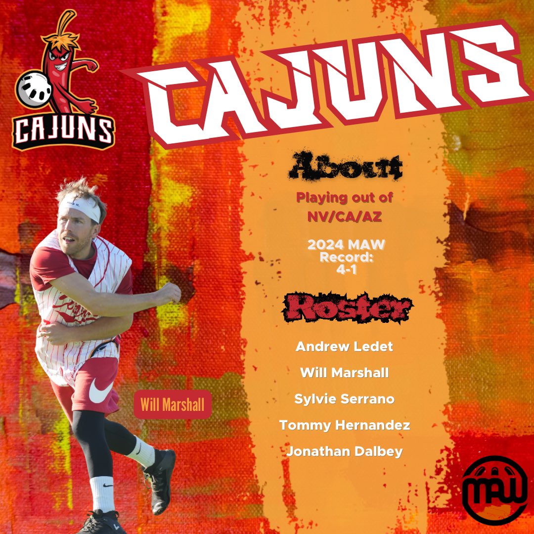 Opening Day Team Announcement #15:

The Cajuns took the top seed in the elimination round at last year’s season opener en route to a top 4 finish. They are without Randy Dalbey this year but have more than enough weapons to reach Sunday. Keep an eye on newcomer Tommy Hernandez.