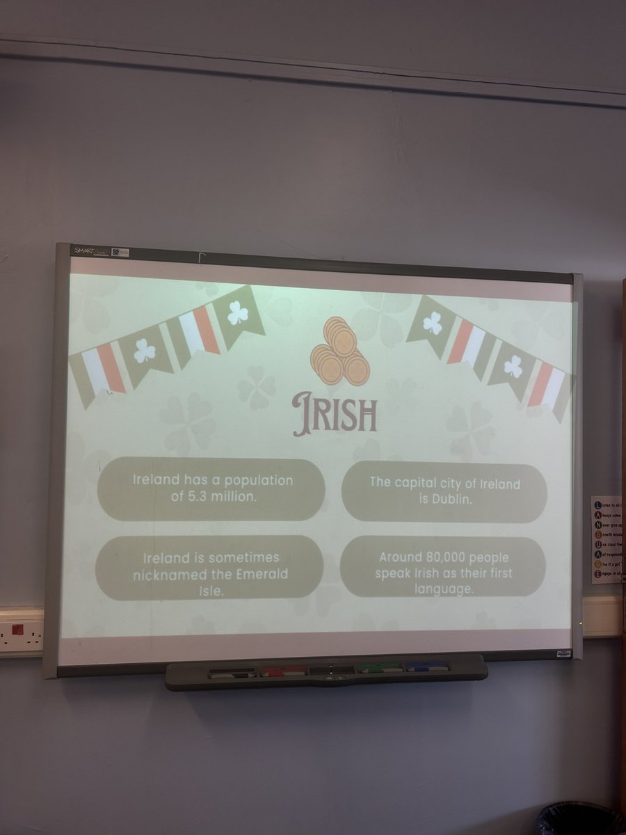 MrGallacherMFL's tweet photo. A hop across to Ireland for Languages and Culture Club this week in honour of St. Patrick’s Day which was on Monday 17th! 🇮🇪🌍☘️ @Hyndlandmfl https://t.co/hZAXZaSO5H